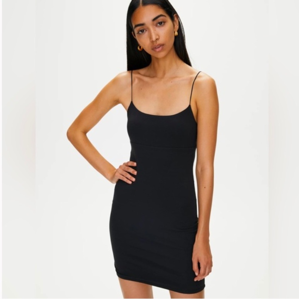 Aritzia Wilfred Free Black Tiny Tie Back Spaghetti Strap Mini Bodycon Dress